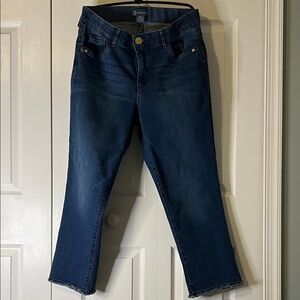 Democracy “Ab” Solution Dark Blue Ankle Fray Bottom Jean Embroidered Pocket 16W